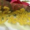 Gold Rhinestone Beaded Flower Branch Applique Long Waistline Dress Patch